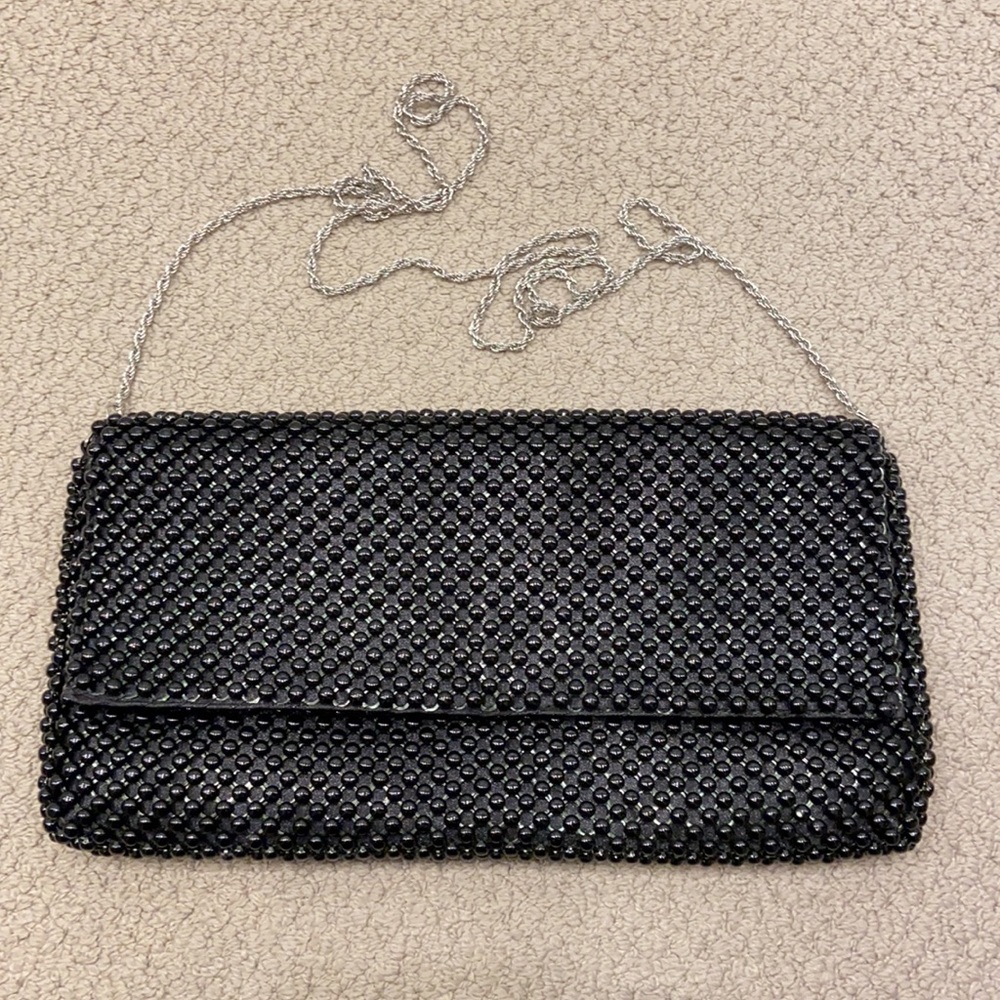 Black Pearl clutch with silver chain strap